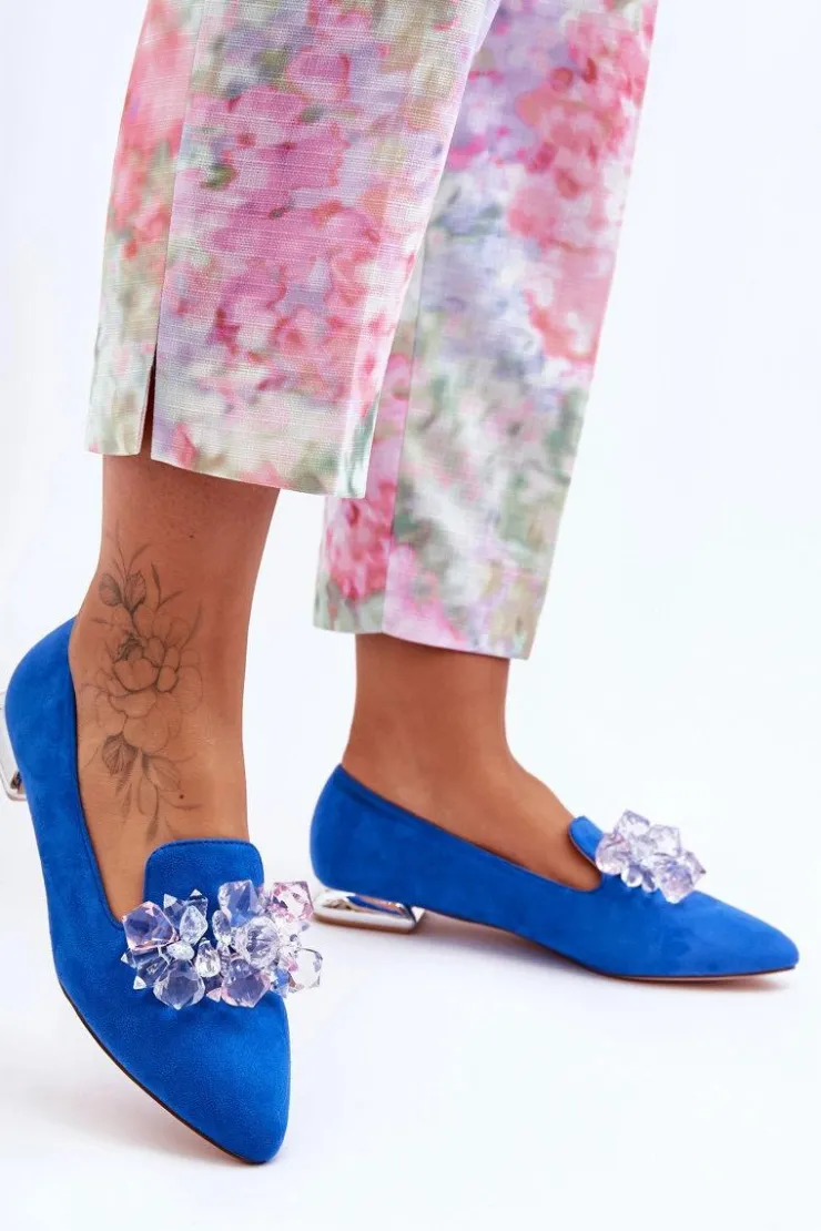 Boto Mokasyny Damskie Zamszowe*Damskie Mokasyny Z Ozdobami Na Płaskim Obcasie Niebieskie Sloane