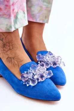 Boto Mokasyny Damskie Zamszowe*Damskie Mokasyny Z Ozdobami Na Płaskim Obcasie Niebieskie Sloane