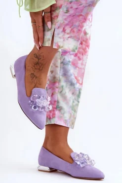 Discount Boto Damskie Mokasyny Z Ozdobami Na Płaskim Obcasie Fioletowe Sloane