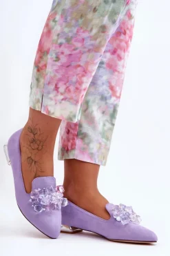 Discount Boto Damskie Mokasyny Z Ozdobami Na Płaskim Obcasie Fioletowe Sloane