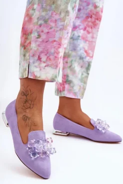 Discount Boto Damskie Mokasyny Z Ozdobami Na Płaskim Obcasie Fioletowe Sloane
