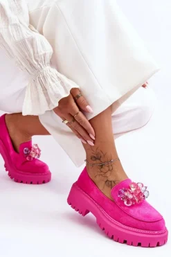 Boto Mokasyny Damskie Skórzane|Mokasyny Na Platformie*Damskie Mokasyny Z Ozdobnymi Kryształami Różowe Avril