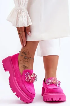 Boto Mokasyny Damskie Skórzane|Mokasyny Na Platformie*Damskie Mokasyny Z Ozdobnymi Kryształami Różowe Avril
