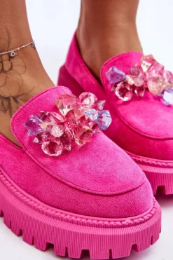 Boto Mokasyny Damskie Skórzane|Mokasyny Na Platformie*Damskie Mokasyny Z Ozdobnymi Kryształami Różowe Avril