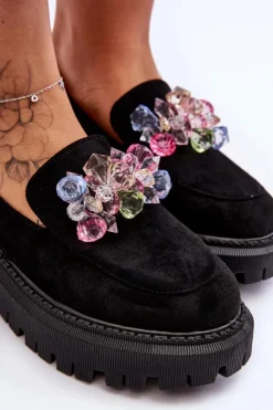 Damskie Boto Damskie Mokasyny Z Ozdobnymi Kryształami Czarne Avril