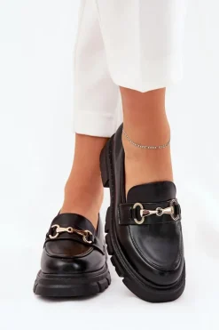 Boto Mokasyny Płaskie|Mokasyny Damskie Skórzane*Damskie Mokasyny Ze Złotym Detalem Eko Skórzane Czarne Gemitha