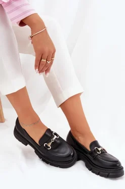 Boto Mokasyny Płaskie|Mokasyny Damskie Skórzane*Damskie Mokasyny Ze Złotym Detalem Eko Skórzane Czarne Gemitha