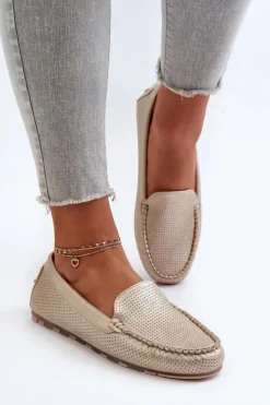 Discount Boto Damskie Mokasyny Złote Ranica Złoty