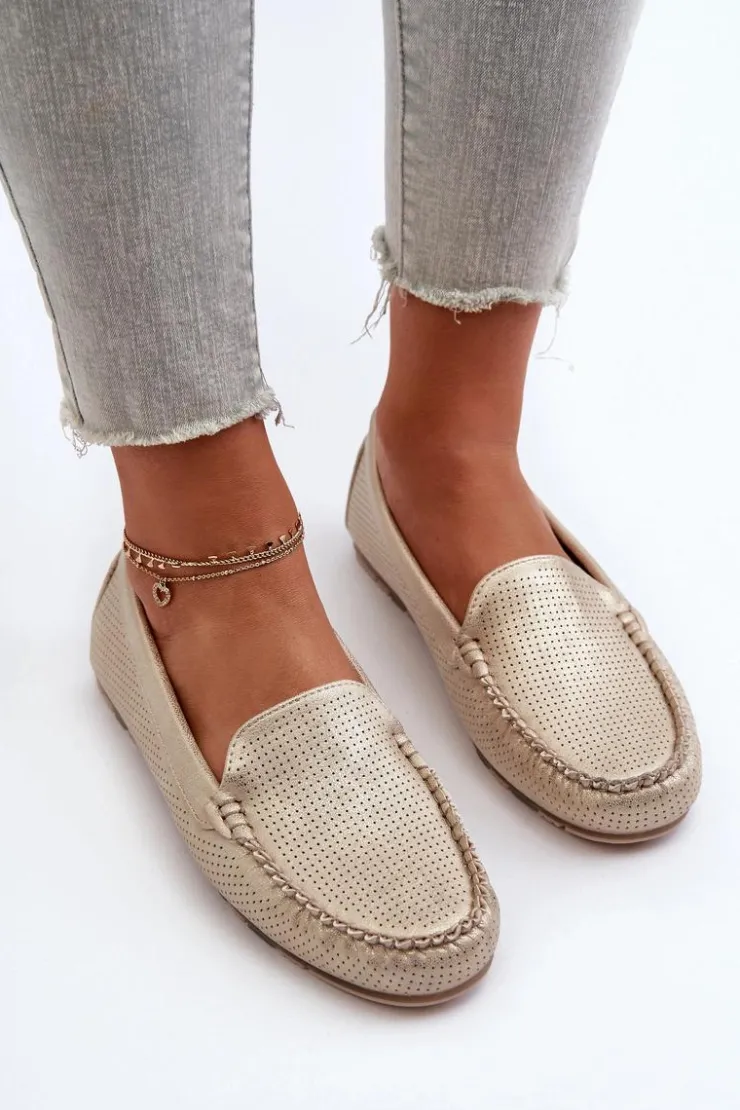 Discount Boto Damskie Mokasyny Złote Ranica Złoty