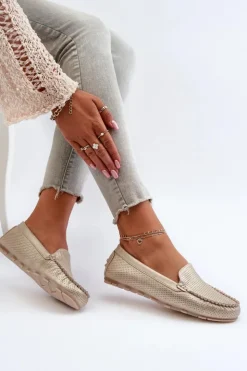 Discount Boto Damskie Mokasyny Złote Ranica Złoty