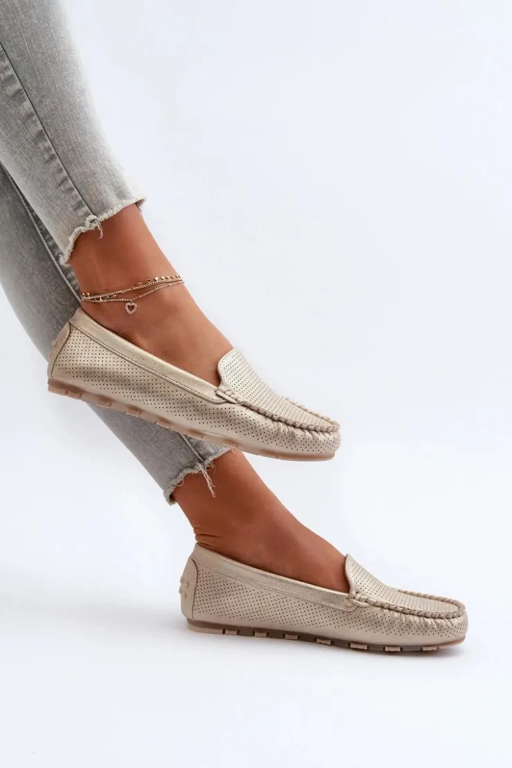 Discount Boto Damskie Mokasyny Złote Ranica Złoty