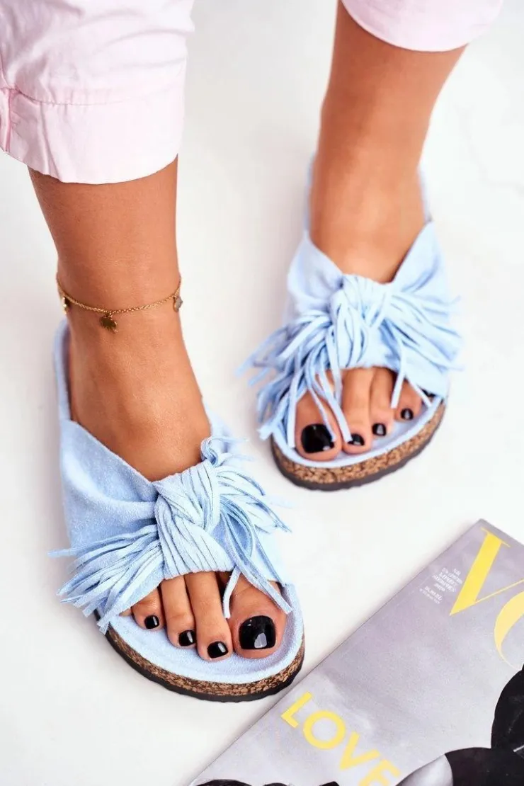 Boto Klapki Korkowe|Klapki Damskie Klasyczne*Damskie Niebieskie Klapki Na Korku Frędzle Marina