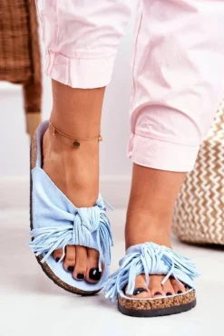 Boto Klapki Korkowe|Klapki Damskie Klasyczne*Damskie Niebieskie Klapki Na Korku Frędzle Marina