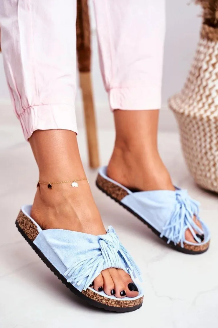 Boto Klapki Korkowe|Klapki Damskie Klasyczne*Damskie Niebieskie Klapki Na Korku Frędzle Marina