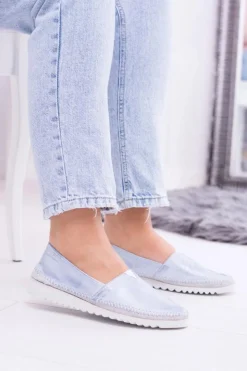 Clearance Boto Damskie Niebieskie Skórzane Slip On Frela