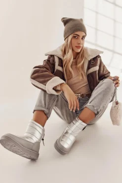 Best Big Star Shoes Damskie Śniegowce Big Star II274118 Srebrne Srebrny