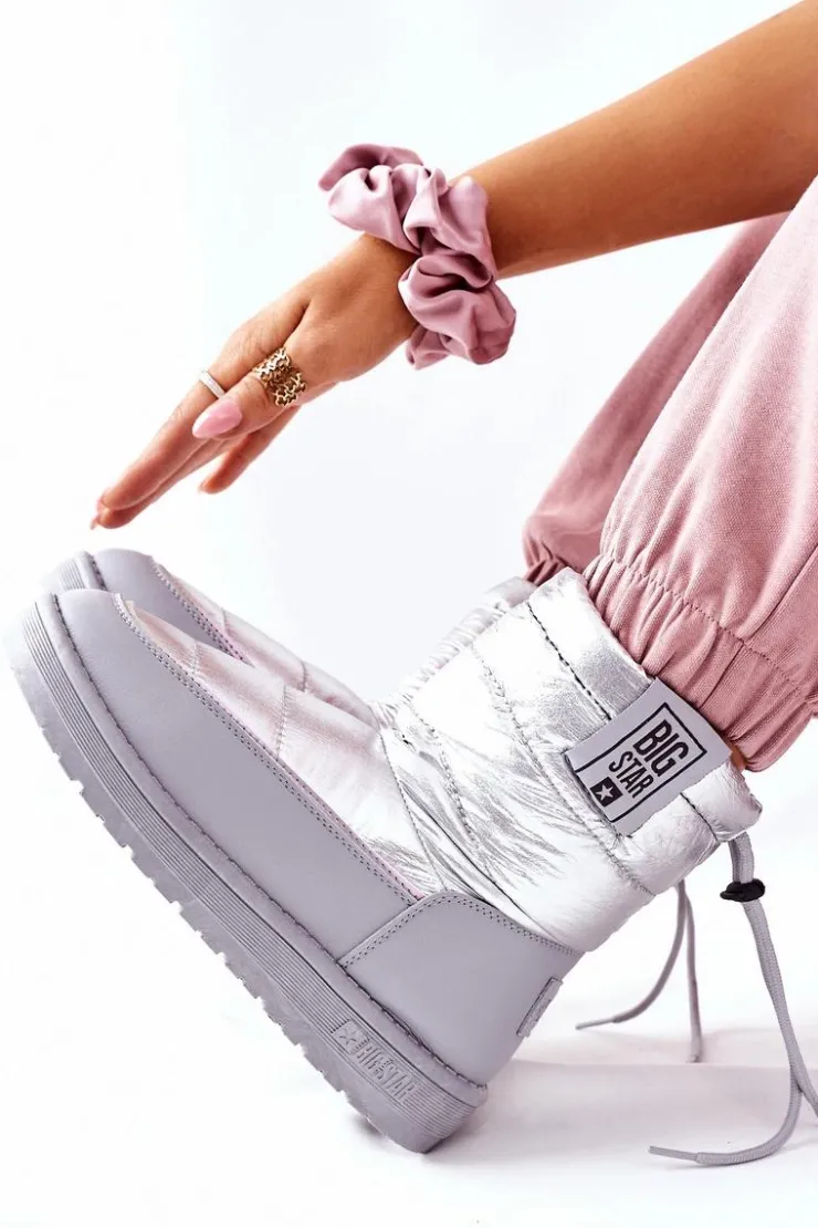 Best Big Star Shoes Damskie Śniegowce Big Star II274118 Srebrne Srebrny