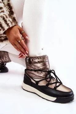 Best Big Star Shoes Damskie Śniegowce Memory Foam Big Star KK274275 Srebrno-Czarne