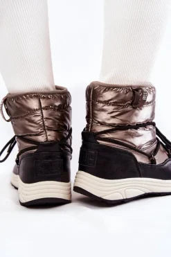 Best Big Star Shoes Damskie Śniegowce Memory Foam Big Star KK274275 Srebrno-Czarne