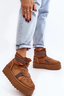 Damskie Boto Damskie Śniegowce Na Grubej Podeszwie Z Wiązaniem Camel Milson