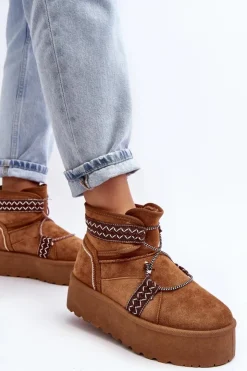 Damskie Boto Damskie Śniegowce Na Grubej Podeszwie Z Wiązaniem Camel Milson