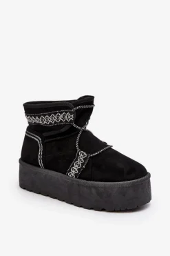 Outlet Boto Damskie Śniegowce Na Grubej Podeszwie Z Wiązaniem Czarne Milson