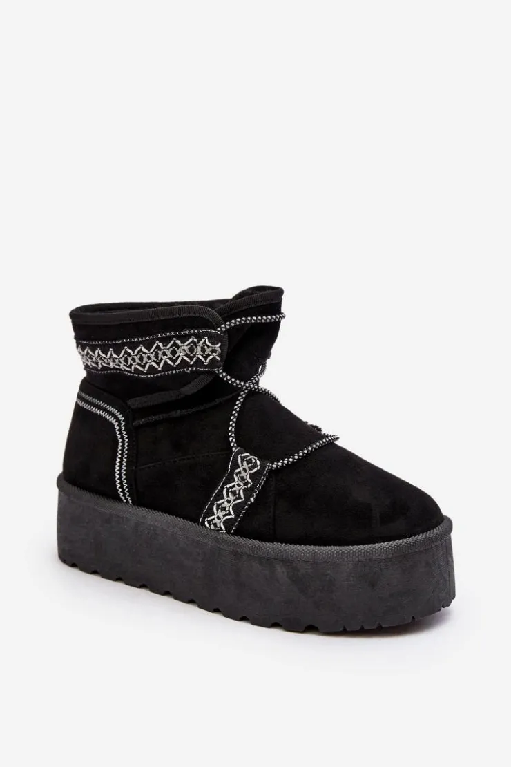 Outlet Boto Damskie Śniegowce Na Grubej Podeszwie Z Wiązaniem Czarne Milson