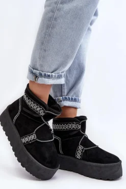 Outlet Boto Damskie Śniegowce Na Grubej Podeszwie Z Wiązaniem Czarne Milson