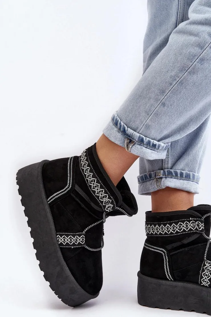 Outlet Boto Damskie Śniegowce Na Grubej Podeszwie Z Wiązaniem Czarne Milson