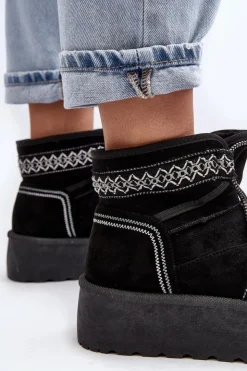 Outlet Boto Damskie Śniegowce Na Grubej Podeszwie Z Wiązaniem Czarne Milson