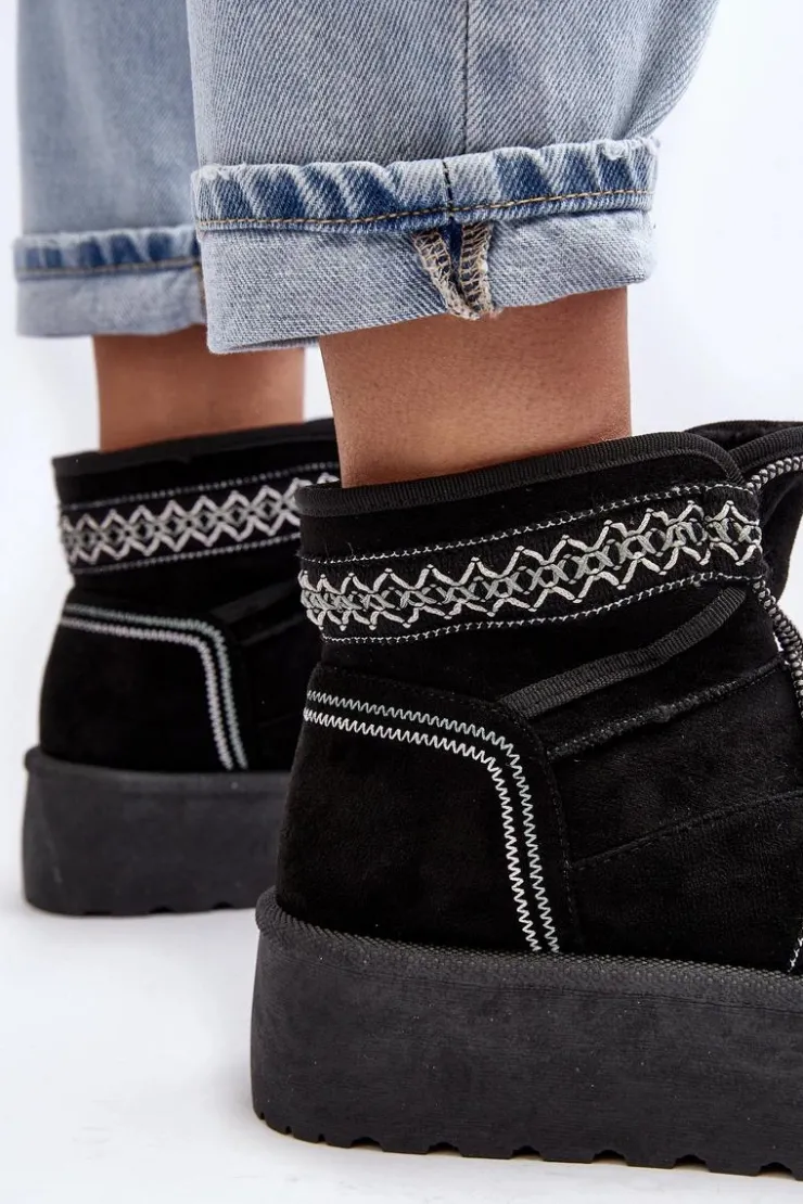 Outlet Boto Damskie Śniegowce Na Grubej Podeszwie Z Wiązaniem Czarne Milson