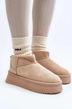 Damskie Boto Damskie Śniegowce Na Grubej Podeszwie Beżowe Caliksa