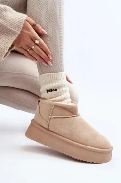 Damskie Boto Damskie Śniegowce Na Grubej Podeszwie Beżowe Caliksa