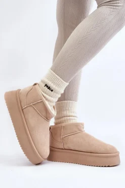 Damskie Boto Damskie Śniegowce Na Grubej Podeszwie Beżowe Caliksa