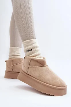 Damskie Boto Damskie Śniegowce Na Grubej Podeszwie Beżowe Caliksa