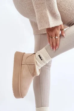 Damskie Boto Damskie Śniegowce Na Grubej Podeszwie Beżowe Caliksa