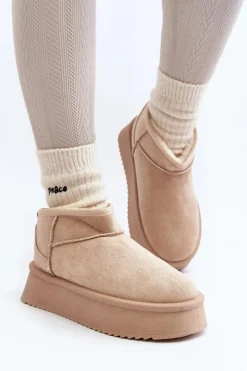 Damskie Boto Damskie Śniegowce Na Grubej Podeszwie Beżowe Caliksa