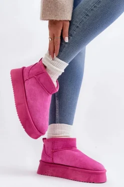 Boto Śniegowce Damskie*Damskie Śniegowce Na Grubej Podeszwie Różowe Caliksa