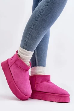 Boto Śniegowce Damskie*Damskie Śniegowce Na Grubej Podeszwie Różowe Caliksa
