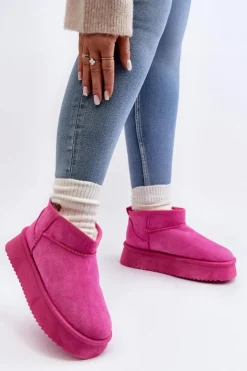 Boto Śniegowce Damskie*Damskie Śniegowce Na Grubej Podeszwie Różowe Caliksa