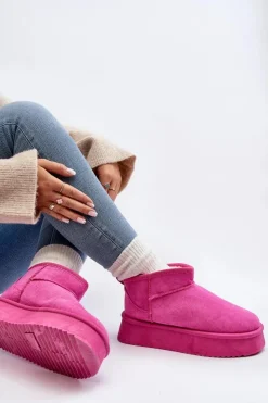 Boto Śniegowce Damskie*Damskie Śniegowce Na Grubej Podeszwie Różowe Caliksa