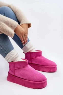 Boto Śniegowce Damskie*Damskie Śniegowce Na Grubej Podeszwie Różowe Caliksa