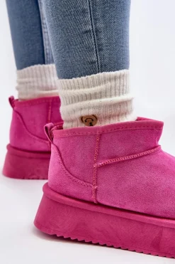 Boto Śniegowce Damskie*Damskie Śniegowce Na Grubej Podeszwie Różowe Caliksa