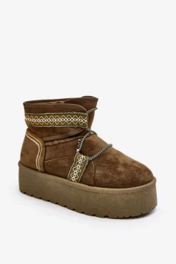 Boto Śniegowce Damskie*Damskie Śniegowce Na Grubej Podeszwie Z Wiązaniem Zielone Milson