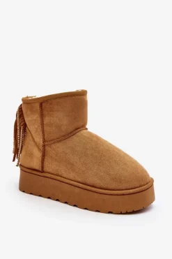 Damskie Boto Damskie Śniegowce Na Masywnej Platformie Z Frędzlami Camel Lirico