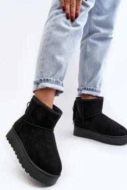 Boto Śniegowce Damskie*Damskie Śniegowce Na Masywnej Platformie Z Frędzlami Czarne Lirico