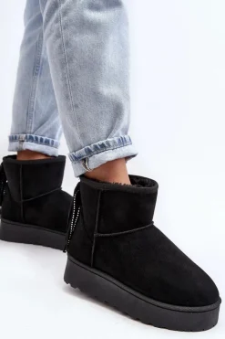 Boto Śniegowce Damskie*Damskie Śniegowce Na Masywnej Platformie Z Frędzlami Czarne Lirico