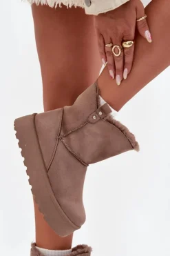 Damskie Boto Damskie Śniegowce Na Platformie Z Futerkiem Ciemnobeżowe Evelira