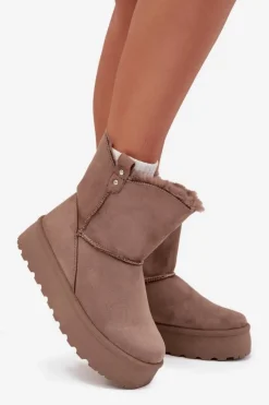 Damskie Boto Damskie Śniegowce Na Platformie Z Futerkiem Ciemnobeżowe Evelira