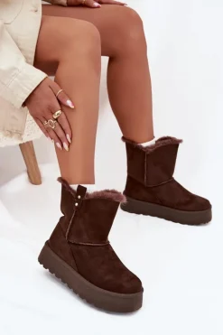 Damskie Boto Damskie Śniegowce Na Platformie Z Futerkiem Czekoladowe Evelira